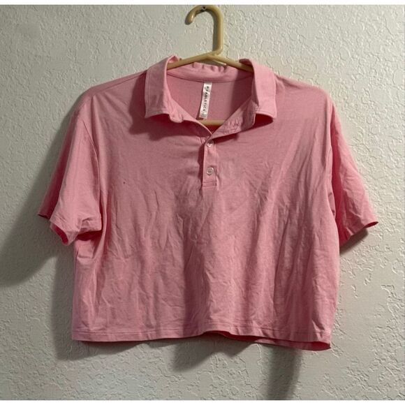 Fabletics Women M Orchid Pink Retro Preppy Cropped Boxy Short-Sleeve Polo Shirt - Picture 1 of 4
